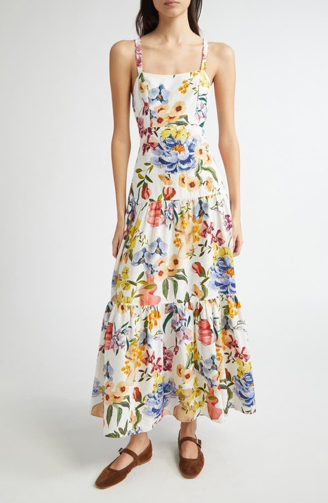 FARM Rio Dresses & Skirts - NEW NWT Farm Rio Greek Garden Tiered Linen Blend Maxi Dress Size L